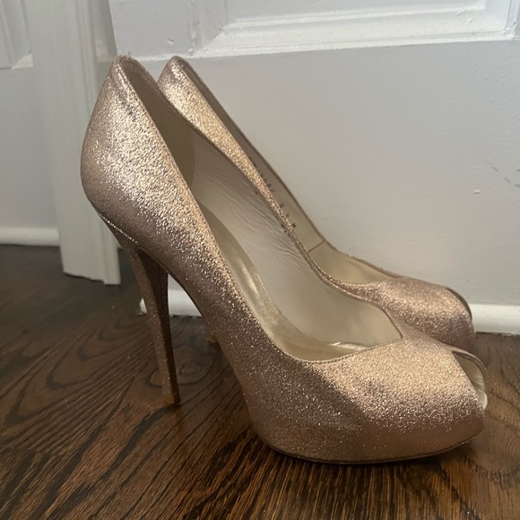 Stuart Weitzman Shoes - Stuart Weitzman Sparkle Peep-Toe Pumps in -Gold